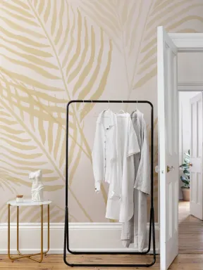 Yellow Palm Leaf Inky Tropical Mural