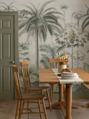 Carta da parati classica illustrata in stile botanico tropicale