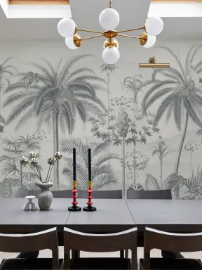 Blue Illustrated Tropical Botanical Mural
