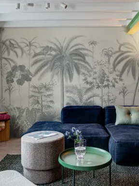 Papier peint panoramique tropical illustré bleu