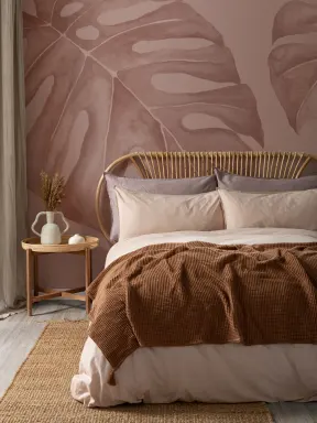 Terracotta Watercolor Monstera Leaf Mural
