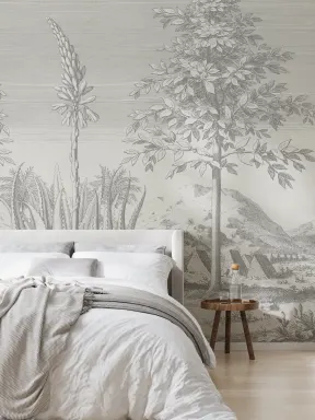 Mural botânico Aloé Vera cinzento