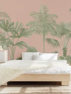 Pink Vintage Tropical Palm Tree Mural