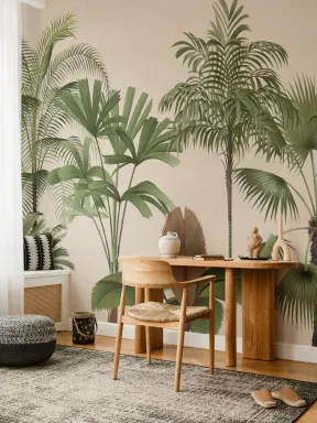 Papier peint panoramique de palmiers verts, vintage et tropicaux