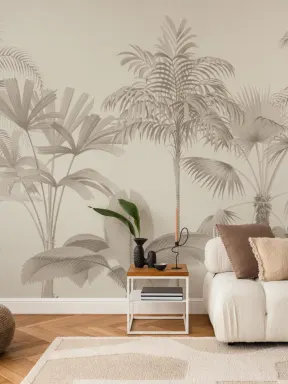 Neutral Vintage Tropical Palm Tree Mural