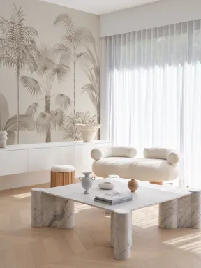 Papier peint panoramique beige vintage tropical palmier