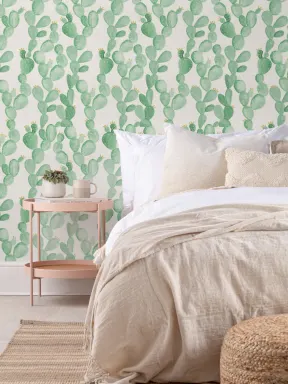 Watercolor Yellow Flower Cactus Wallpaper Mural