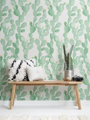 Fototapete Aquarell Gelber Kaktus mit Blüten
