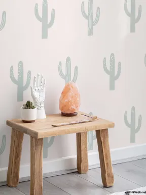 Mustertapete Saguaro Kaktus Grün und Creme