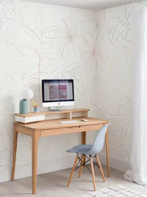 Papier Peint Panoramique Feuillage Tropical aux Couleurs Pastel Claires