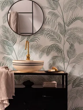 Green Inky Tropical Pattern Wallpaper Mural