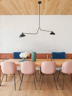 Pink Monstera Leaf Line Drawing Repeat Pattern Wallpaper