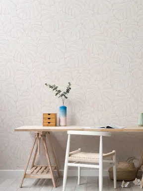 Papier Peint Minimaliste en Rose à Motifs de Feuilles de Monstera