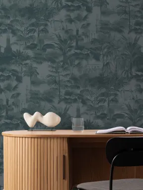 Blauw Vintage Tropisch Jungle Behang
