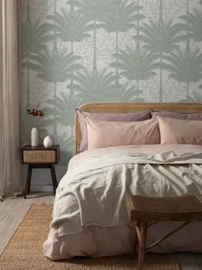 Carta da Parati Palme Art Déco in Verde