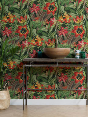 Vintage Tropical Foliage Dark Green Repeat Pattern Wallpaper