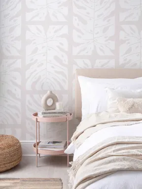 Beige Repeat Tiled Monstera Leaf Wallpaper Mural