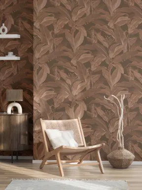 Botanist Mörk vintage botanisk tapet i rika bruna toner