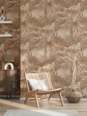 Bower Brown Vintage Palm Botanical Wallpaper in Warm Earthy Tones