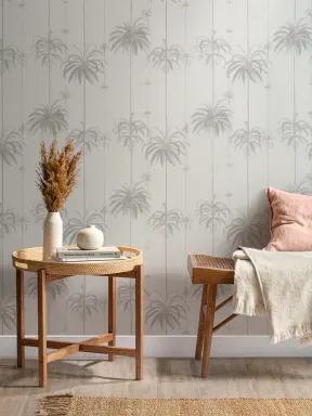 Neutral Striped Tropical Palms Wallpaper