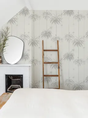 Neutral Striped Tropical Palms Wallpaper
