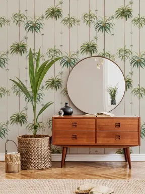Classic Striped Tropical Palms Wallpaper