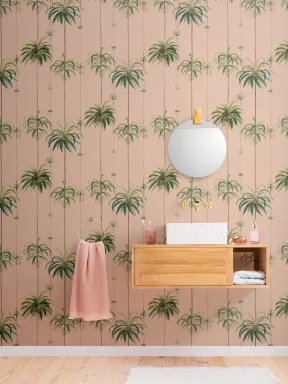 Papier peint Palmiers tropicaux rayés pêche