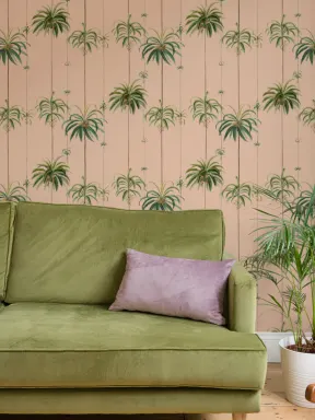 Papier peint Palmiers tropicaux rayés pêche