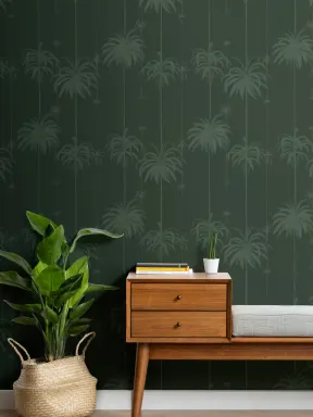 Green Striped Tropical Palms Wallpaper