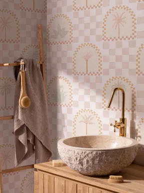 Pink Mediterranean Palms Tile & Arch Mural