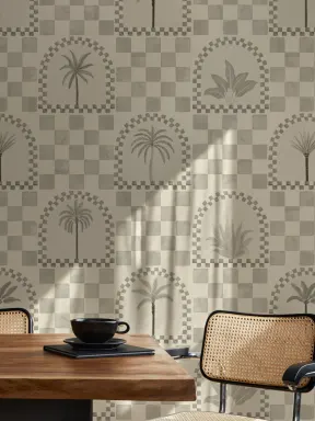 Neutral Mediterranean Palms Tile & Arch Mural