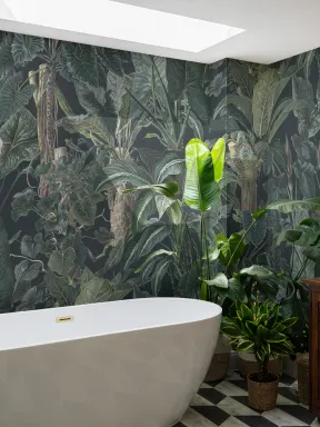 Dark Tropical Illustrated Leafy Plants Mural