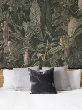 Papier peint panoramique vert tropical illustré Plantes à feuilles
