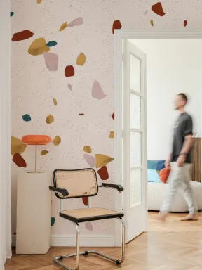 Papier Peint Panoramique Imprimé Terrazzo Neutre