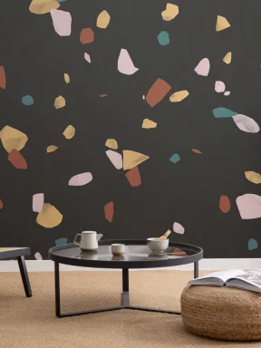 Fototapete Marmorstein Terrazzo-Druck Schwarz