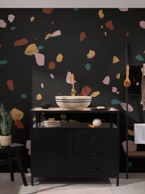 Papier Peint Panoramique Imprimé Terrazzo Noir