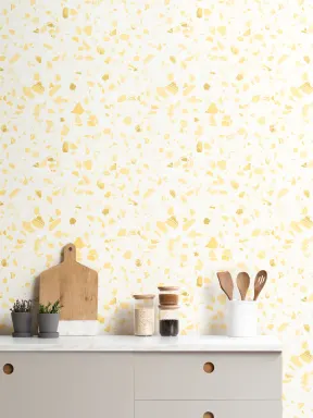 Yellow Marbled Terrazzo Repeat Pattern Wallpaper