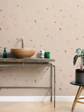 Pink and Neutral Minimal Terrazzo Repeat Pattern Wallpaper