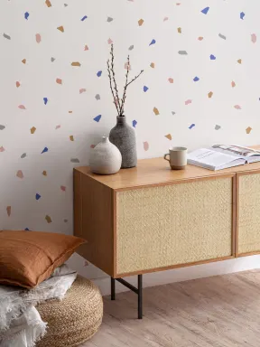 Papier Peint Minimaliste Coloré à Motifs de Pierres Effet Terrazzo