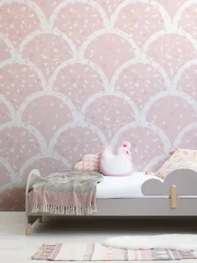 Papier Peint Rose avec Effet Terrazzo et Motif de Coquilles