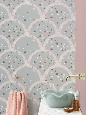 Sage verde Terrazzo Scallop model Wallpaper Mural