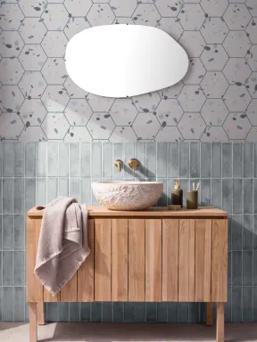 Hexagon Tile Terrazzo Pattern Wallpaper Mural