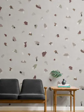 Papier Peint Panoramique Tons Terreux avec Effet Terrazzo aux Petites Pierres