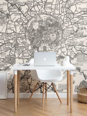 Vintage London Buses Map Wallpaper Mural
