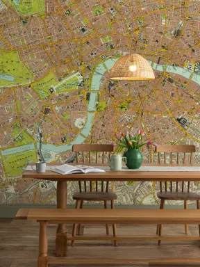 London Vintage Road Map Wallpaper Mural