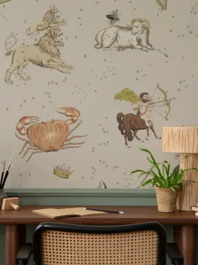 Beige Illustrated Astrological Star Signs Mural