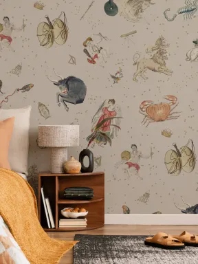 Beige Illustrated Astrological Star Signs Mural