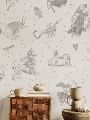 Gray Illustrated Astrological Star Signs Mural