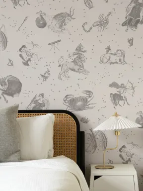 Gray Illustrated Astrological Star Signs Mural
