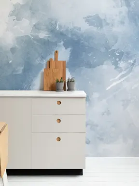 White & Blue Watercolor Wallpaper Mural
